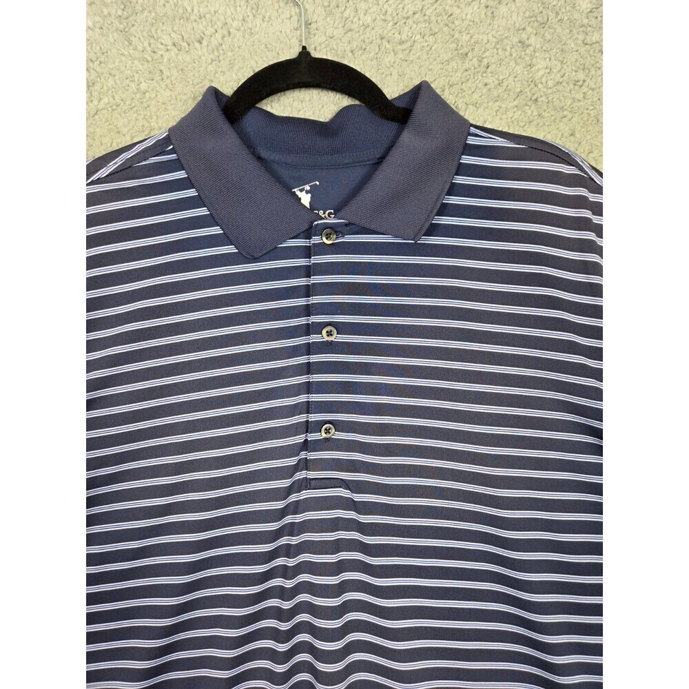 Mens Polo Golf Shirt XL Navy Blue Light Blue Stripe Nautical Boat Casual